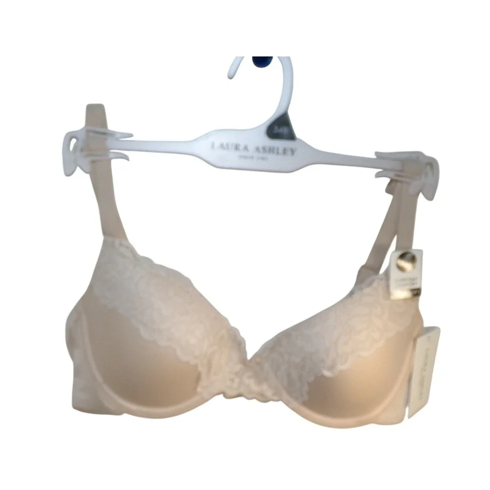 Laura Ashley Everyday‎ Comfort Lace Trim Underwire Bra Beige 34B NWT